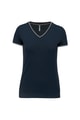 Dames T-shirt V Hals Kariban K394 NAVY-LIGH TGREY-WHITE